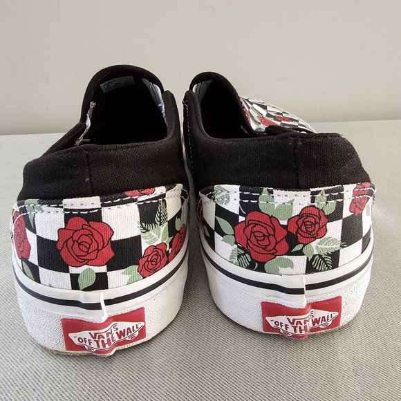 VANS Asher Checkerboard & Roses Womens Slip On Sneakers, Shoes - Picture 7 of 10
